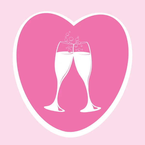Två glas champagne och ett hjärta — Stock vektor