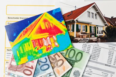 Energy savings. house with thermal imaging camera clipart