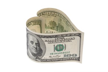 Dollar currency bill in the form of heart clipart