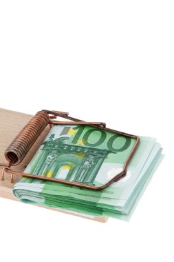 Euro banknotes in a mousetrap. clipart