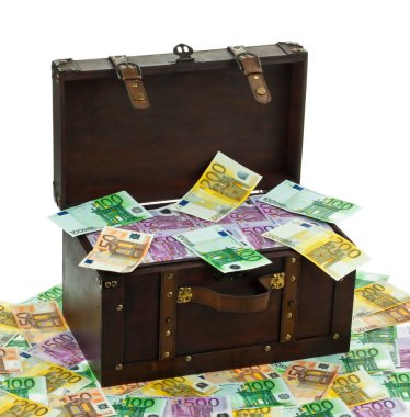 Chest with euro banknotes. financial crisis, crisis training clipart