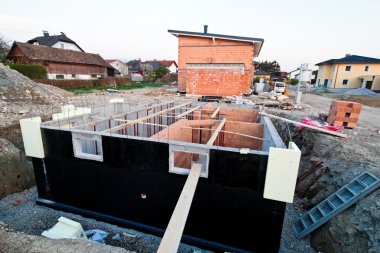 Townhouses of a residential building. basement of single family clipart