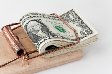 U.s. dollars bills in mouse trap clipart