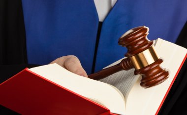 Judge with gavel and law book clipart