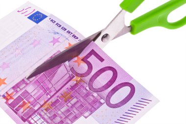 Euro banknotes and scissors clipart