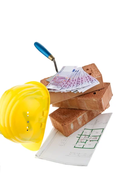 Construction, financing, building society. bricks and â‚¬ — Zdjęcie stockowe