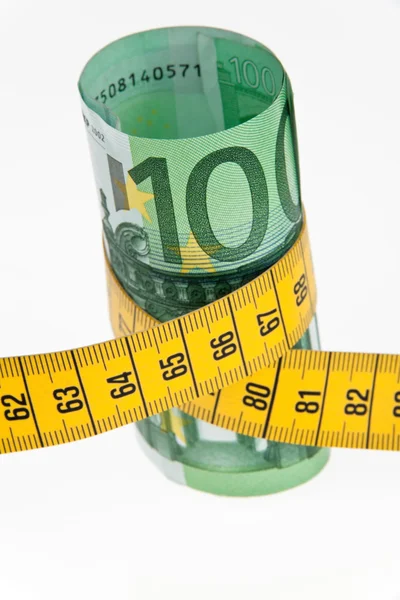 Icon austerity package with â‚¬ bill and tape measure — Stockfoto