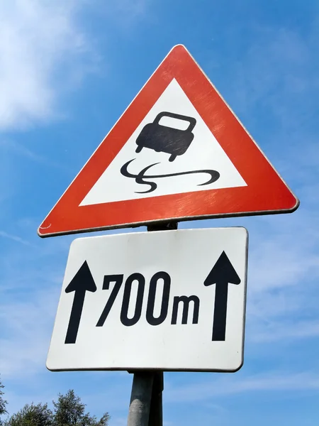 Traffic sign skidding — Stock Photo, Image