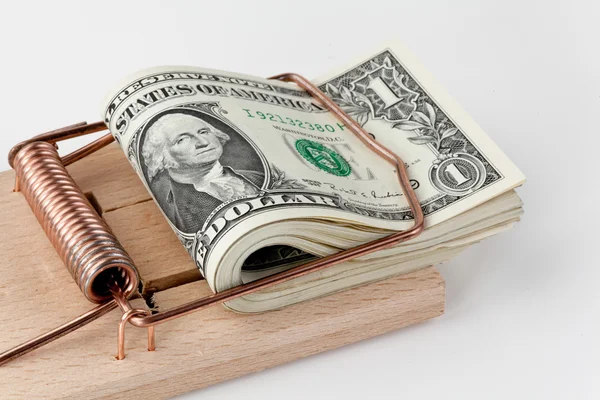 Amerických dolarů poukázky v pasti na myši — Stock fotografie