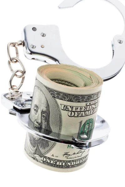 Dollar currency notes with handcuffs — Stock Photo, Image
