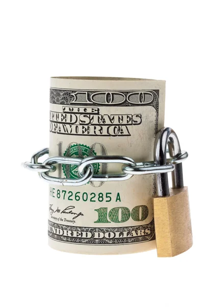 Dollar currency notes are barricade with a lock — Stock Photo, Image