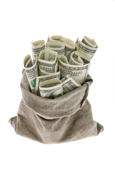 Δολάρια λογαριασμούς σε ένα τσουβάλι — Φωτογραφία Αρχείου