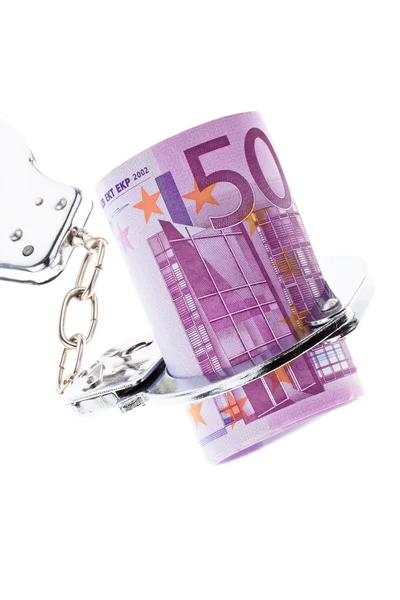 Euro banknote with handcuffs — Stock Photo, Image