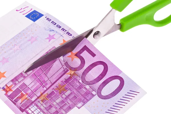 Euro banknot ve makas — Stok fotoğraf