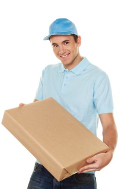 Messenger of messenger service provides parcel clipart