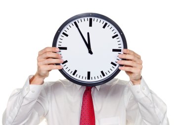 Clock manager in front of the head with stress. clipart