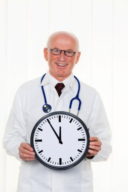 Doctor with clock 11:55 clipart