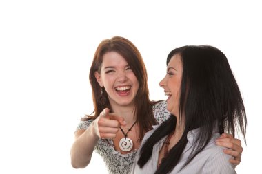 Two young women burst into laughter clipart