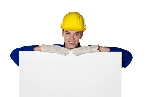 Apprentice / trainee as a craftsman and poster — Stock Photo, Image