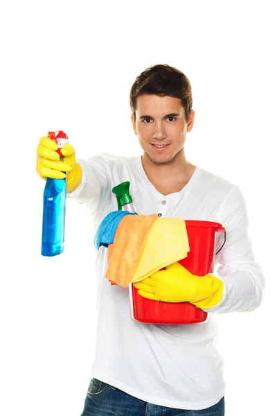 Uomo con detergente — Foto Stock