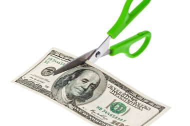 Dollar currency notes and scissors clipart