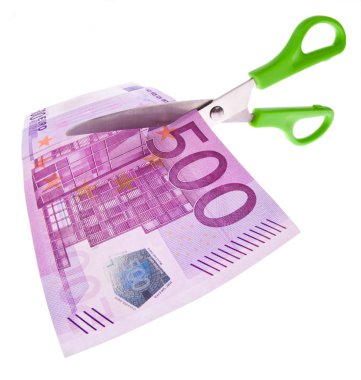 Euro banknotes and scissors clipart