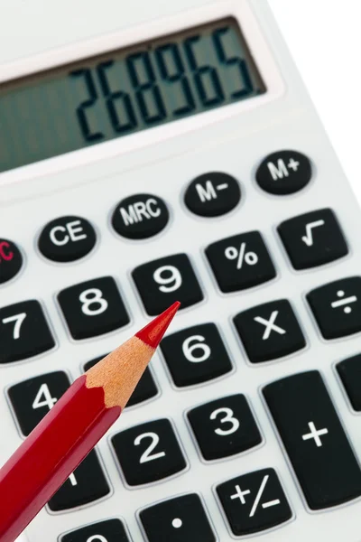 Red pencil and calculator — Stock Photo, Image