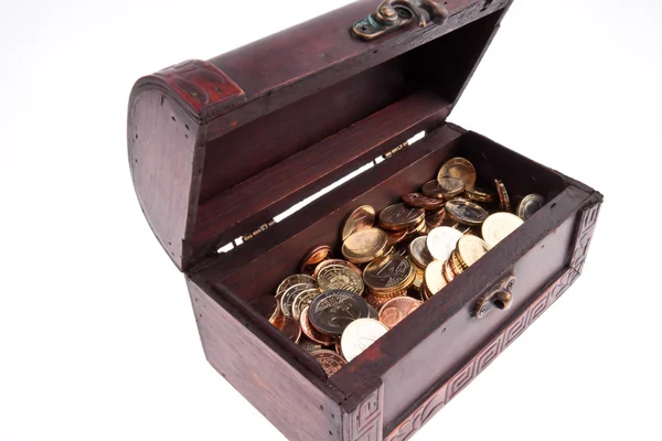 Caixa do tesouro com moedas — Fotografia de Stock