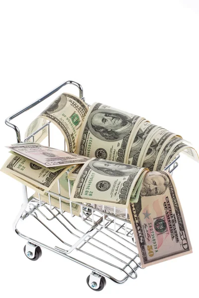 U.s. dollars bills in shopping cart — Stock Photo, Image