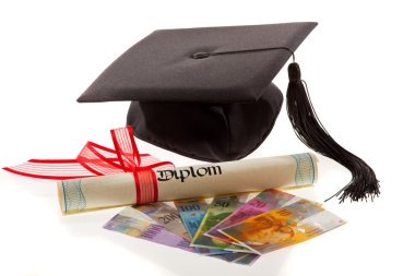 Mortarboard and swiss francs. clipart