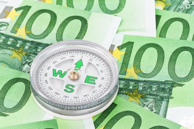 Euro banknotes money and compass clipart