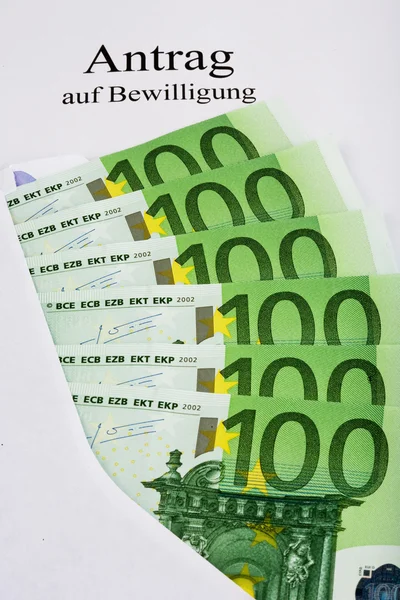Euro-bankjegyek és a kérelem — Stock Fotó