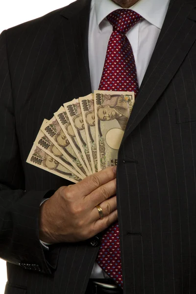 Manager with japanese yen bank notes — Stock Photo, Image