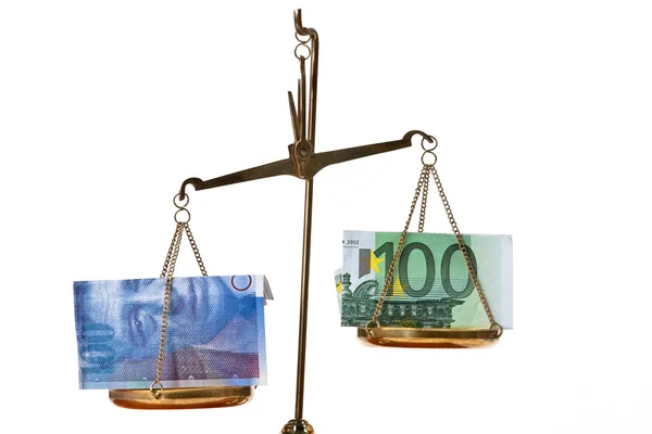 Euro money and the swiss franc banknotes — Stock Photo, Image