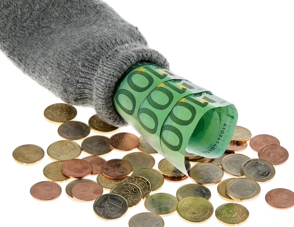 Spargris med sedlar och? euro — Stockfoto