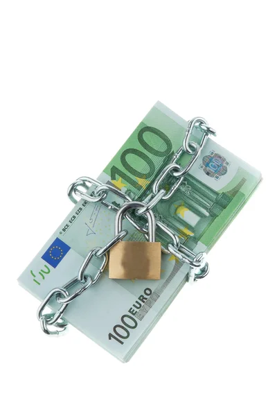 Eurosedlar med lås och kedja. — Stockfoto