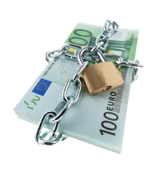 欧元纸币与锁和链. — 图库照片