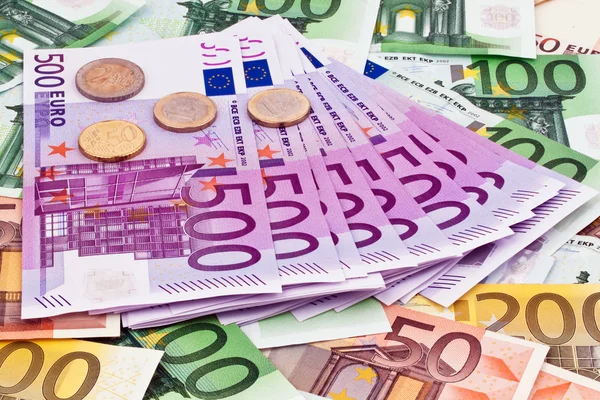 Muchos billetes en euros dinero — Foto de Stock