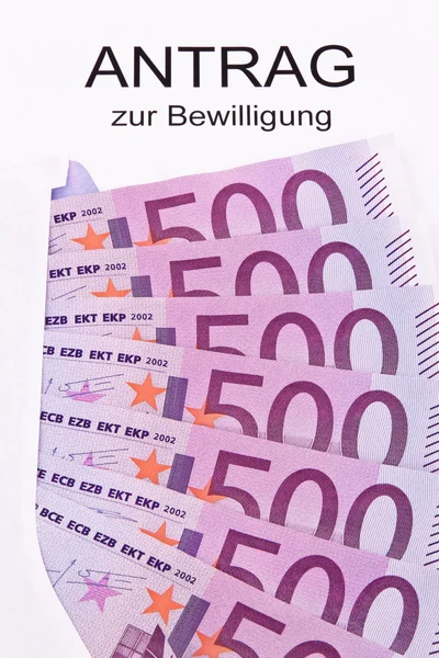 Notas e aplicação em euros — Fotografia de Stock