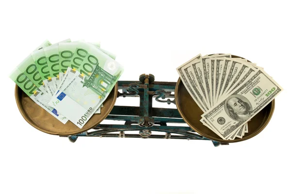 Denaro in euro e banconote in dollari — Foto Stock