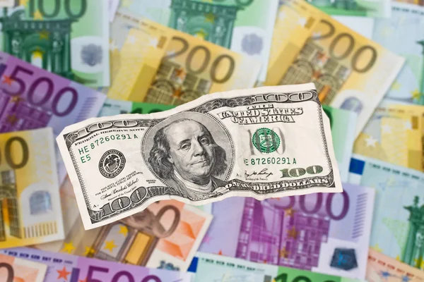 Notas de euro e dólar — Fotografia de Stock