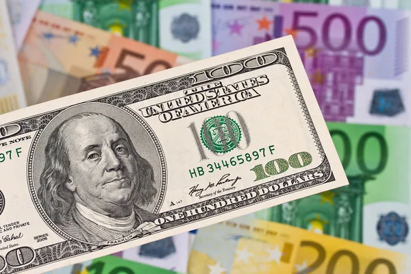 Euro-and dollar bills — Stock Photo, Image