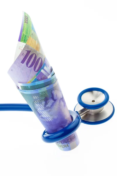 Costs of health with swiss francs — Stock Photo, Image
