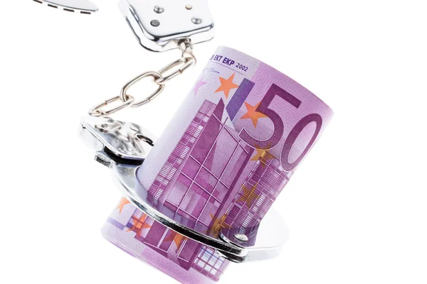 Χαρτονομίσματα ευρώ με κλειδαριά και αλυσίδα. — Φωτογραφία Αρχείου