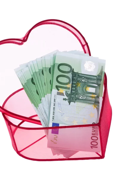 Banconote in euro con cuore — Foto Stock