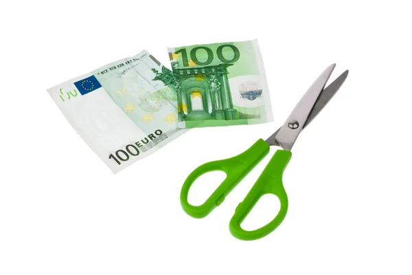 Ножиці та банкноти євро — стокове фото