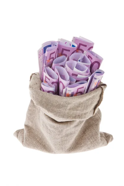 Bolsa com lotes de notas de € — Fotografia de Stock