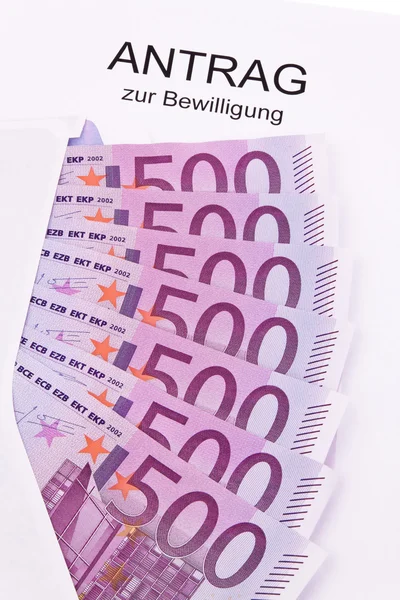 Billetes en euros y aplicación —  Fotos de Stock