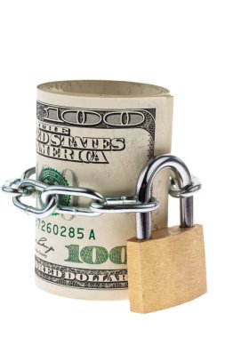 Dollar currency notes with lock and chain. clipart