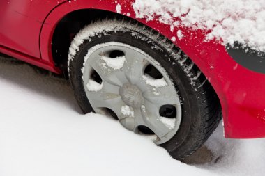 Winter tires on a car in the snow. clipart